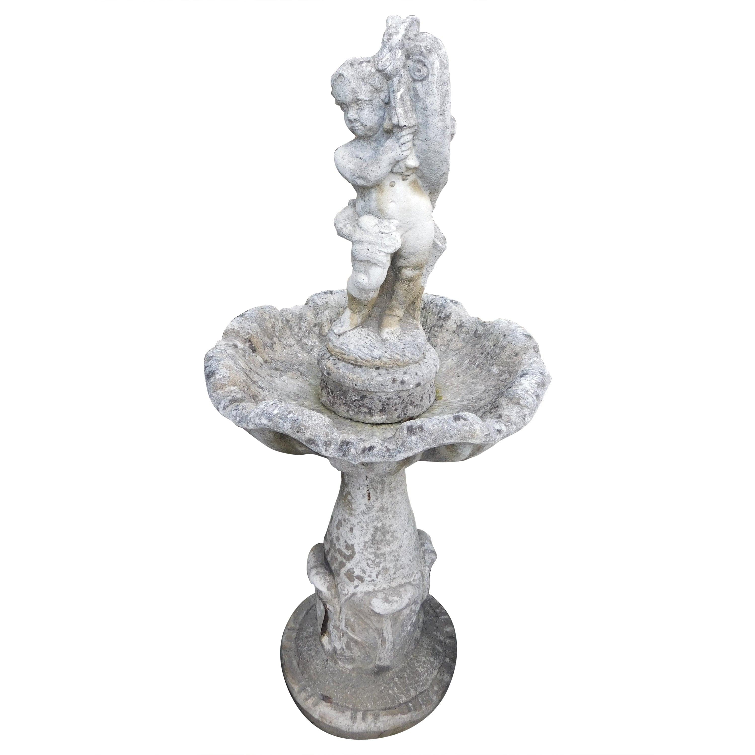 Vintage Cast Stone Putti Garden Fountain at 1stDibs | cast stone fountains