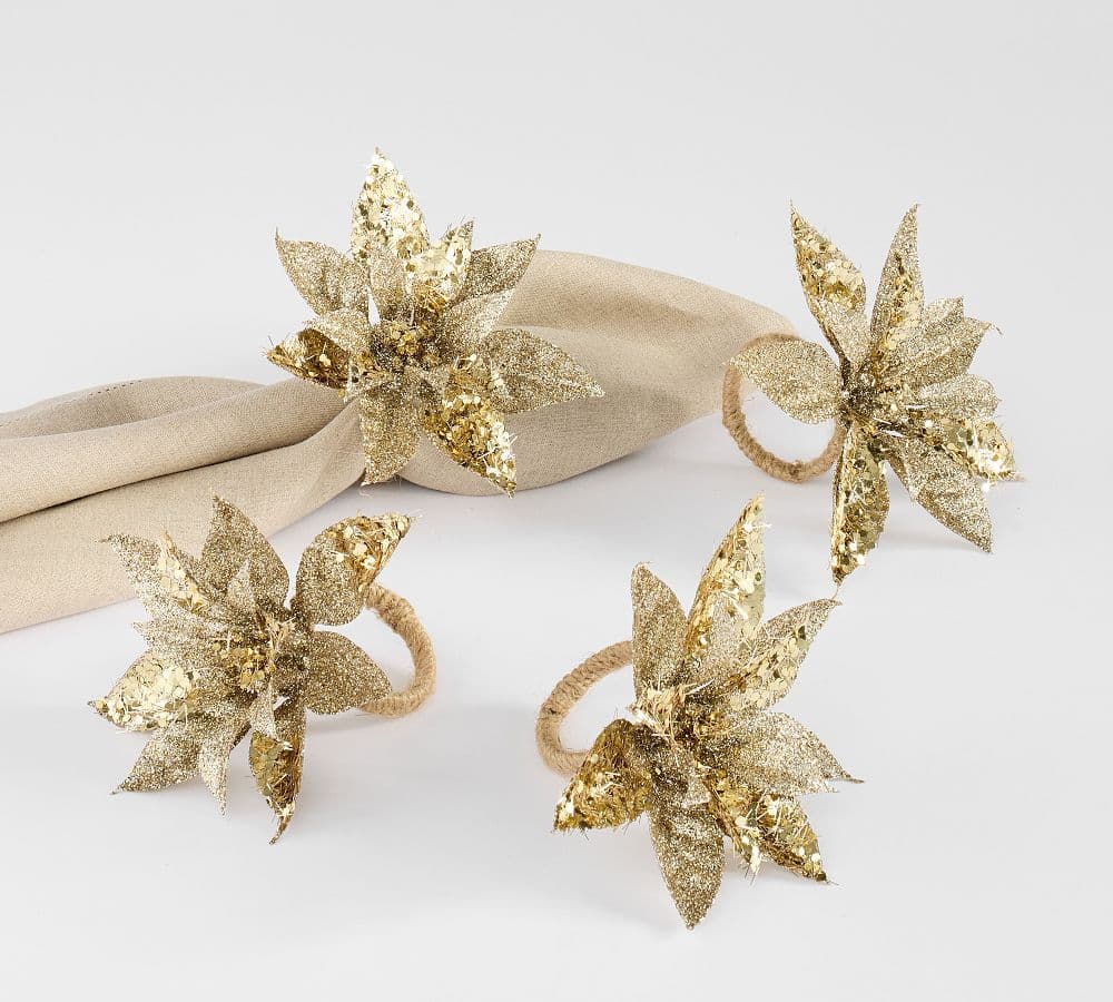 Glitter Poinsettia Napkin Rings - Set of 4 | Pottery Barn