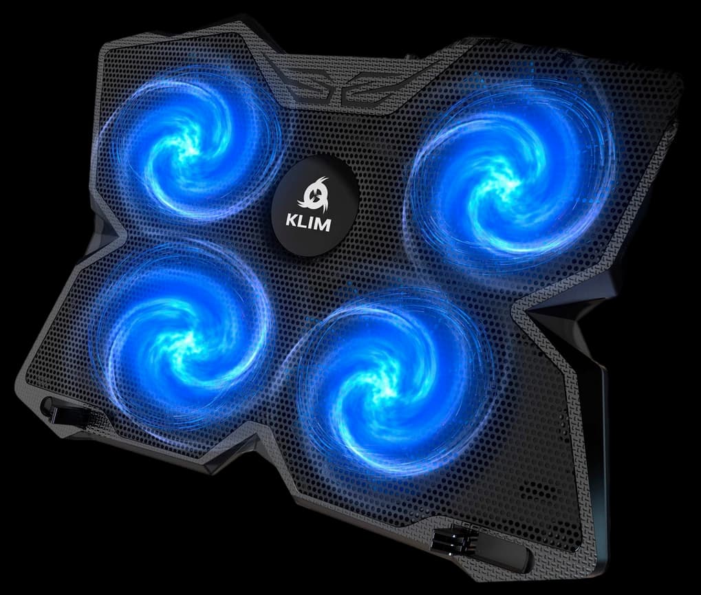 Klim Wind Laptop Cooling Pad - More Than 500 000 Units Sold - The Most Powerful Rapid Action Cooling Fan - Laptop Stand with 4 Airflow Fans at 1200 RPM - USB Cooler - PS5 PS4 - New - Blue