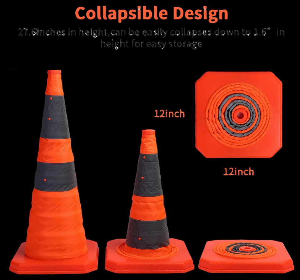 28 Inch Pop-up Cones 4-Pack 28" Collapsible Traffic Cones With LED ...
