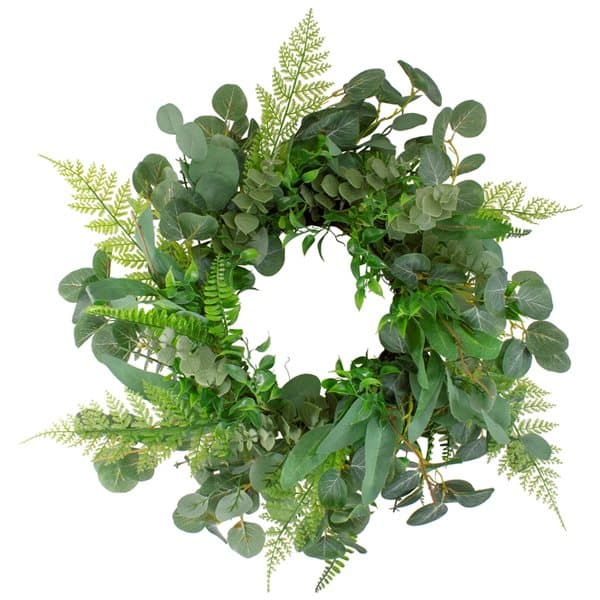 Northlight 24-in Green Artificial Eucalyptus and Fern Wreath 34739057 ...