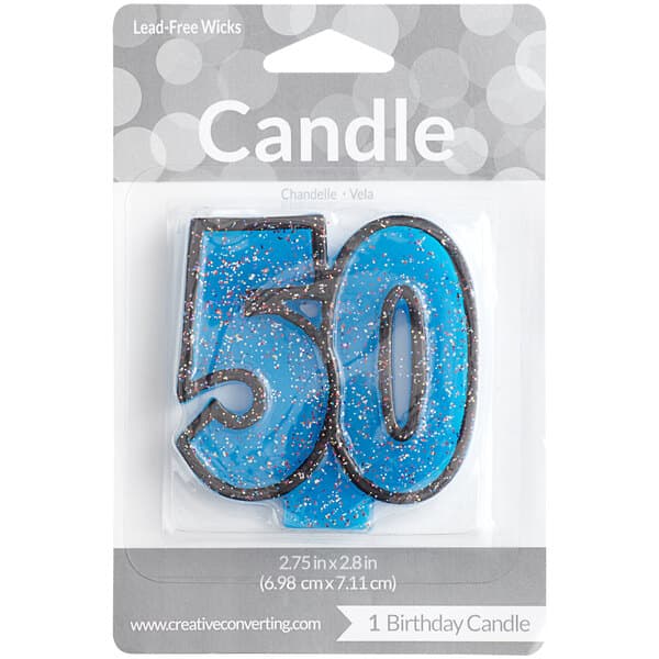 Creative Converting 101158 3 1/2" Blue Glitter "50" Candle