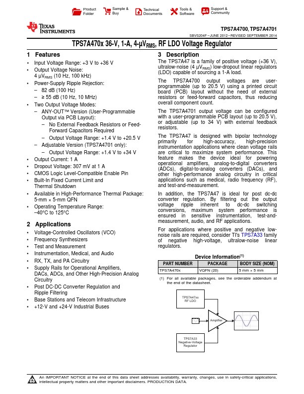 TPS7A4700 Datasheet | Texas Instruments
