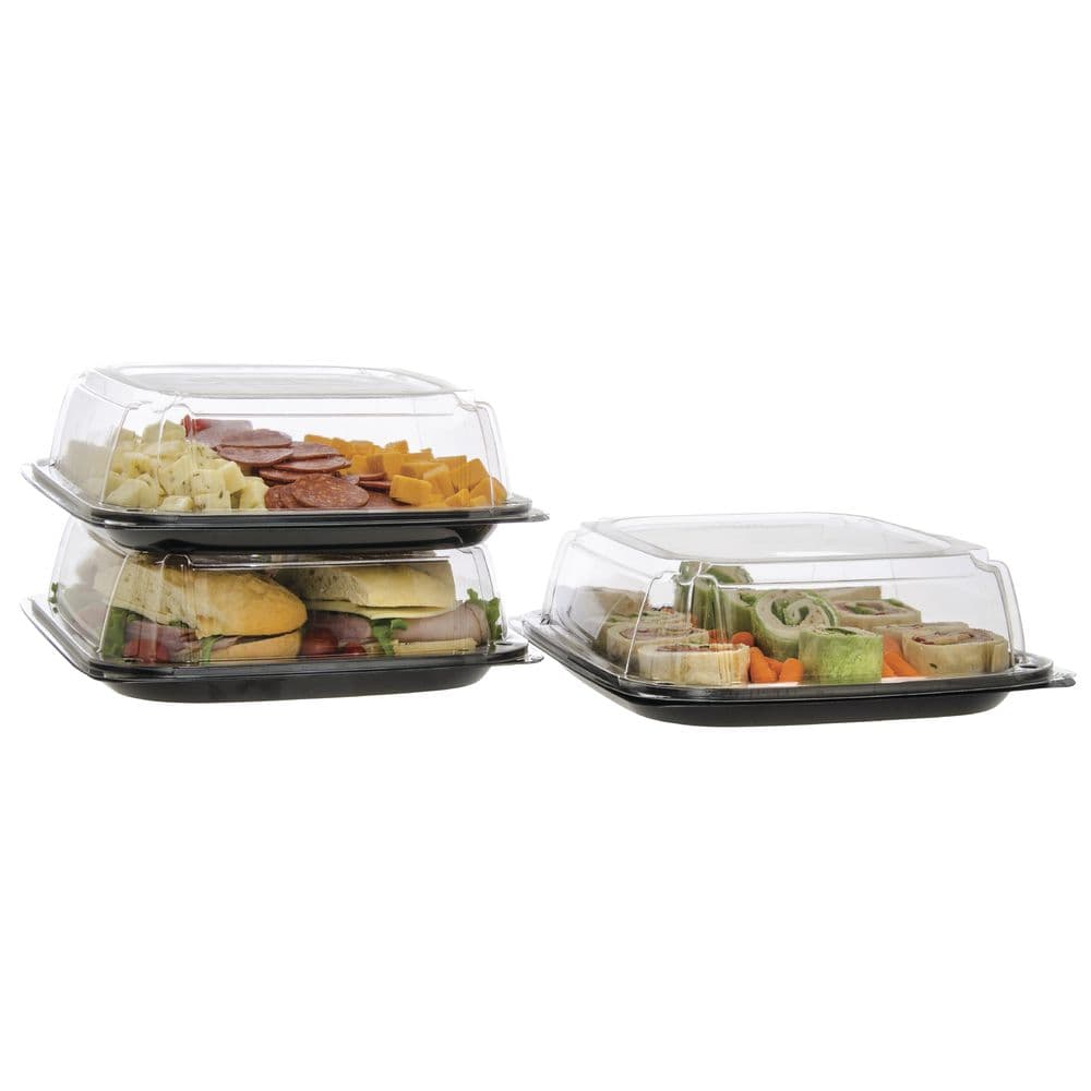 Ultra Stack Plastic Party Platter Base and Lid Combo - 14"Sq x 4"H