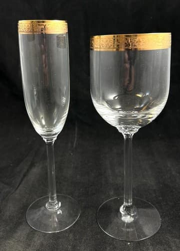 Lenox Crystal Autumn Wide Gold Band Group of Champagne Flute and Goblet ...