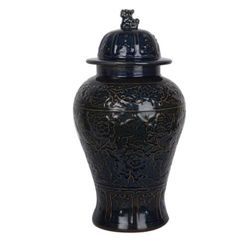 Carved Flower Temple Jar Speckled Indigo | eBay