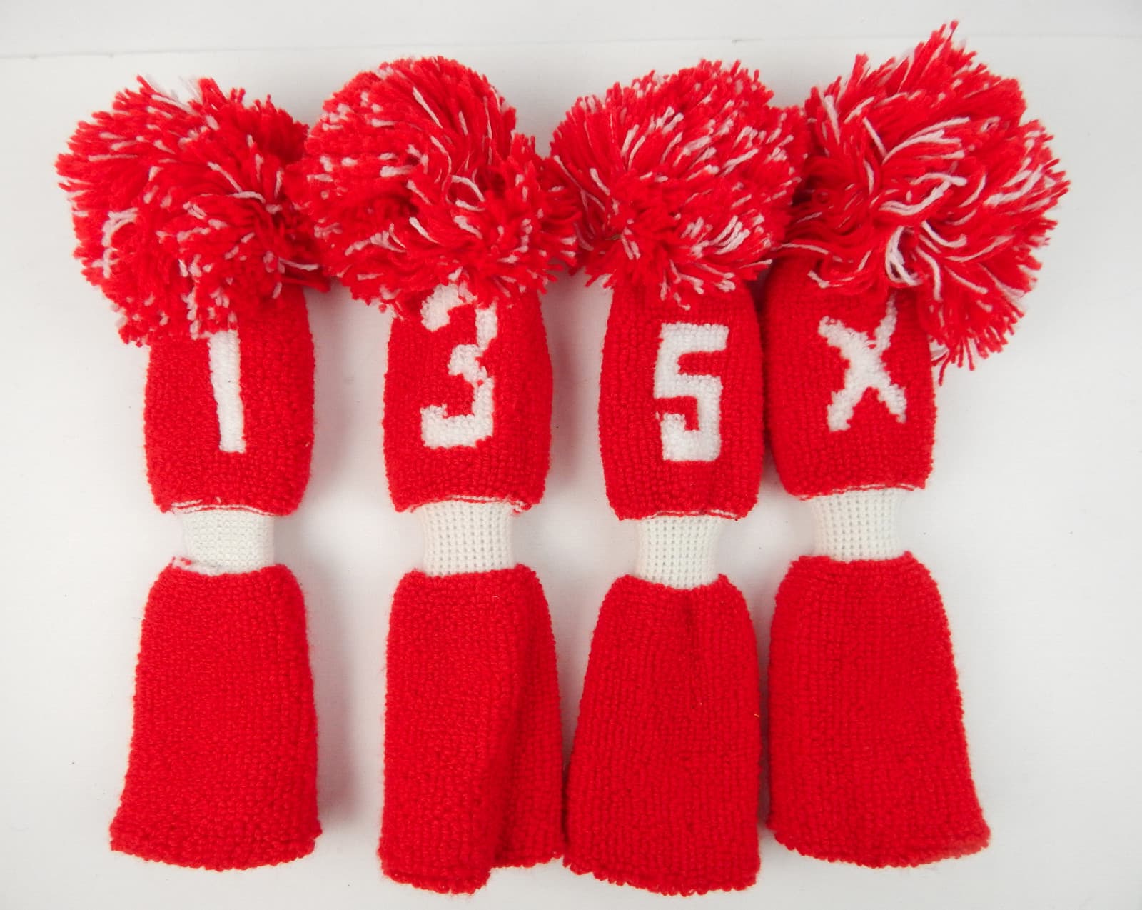 True Vintage Red & White Knit Golf Pom Pom Headcovers 1,3,5,X Colors ...