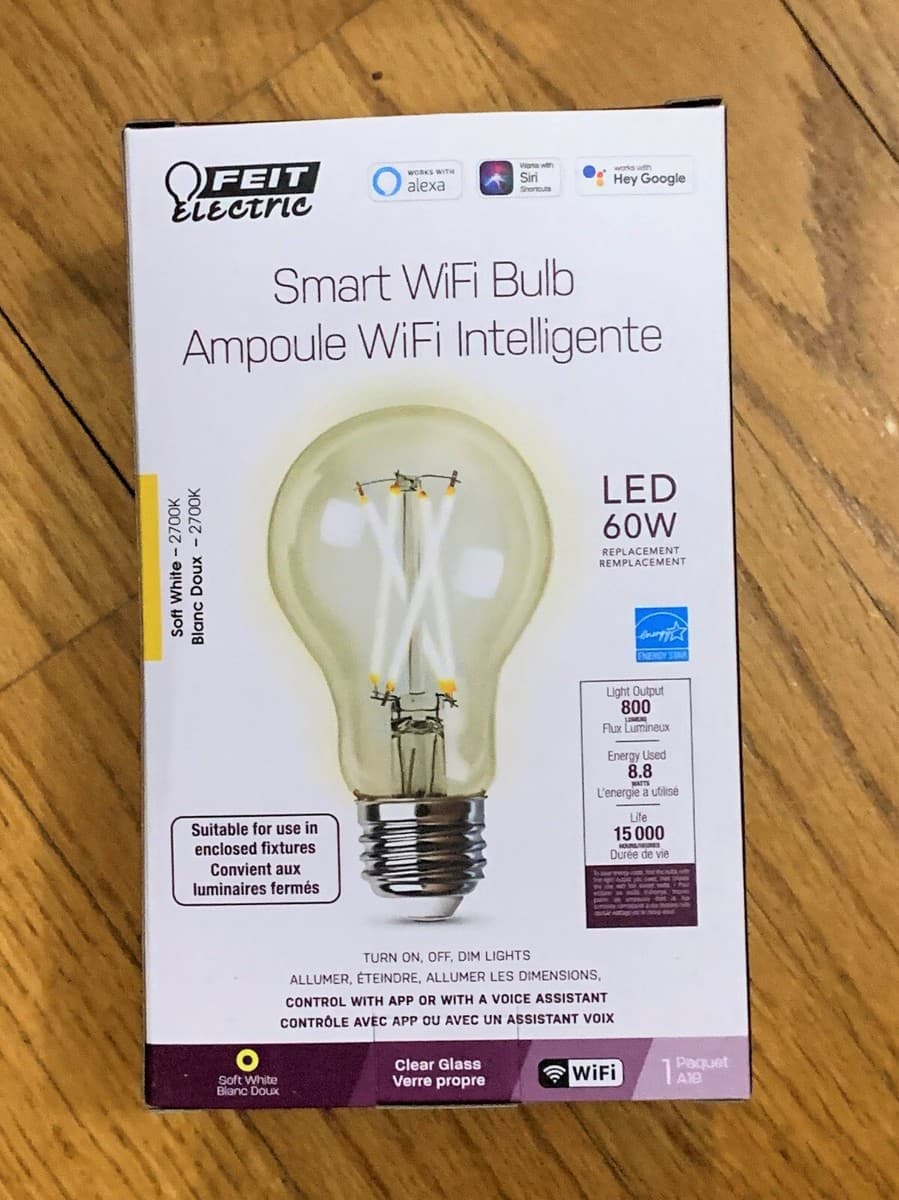 Feit Electric Smart WiFi 60W EQ A19 Soft White Dimmable Clear ...