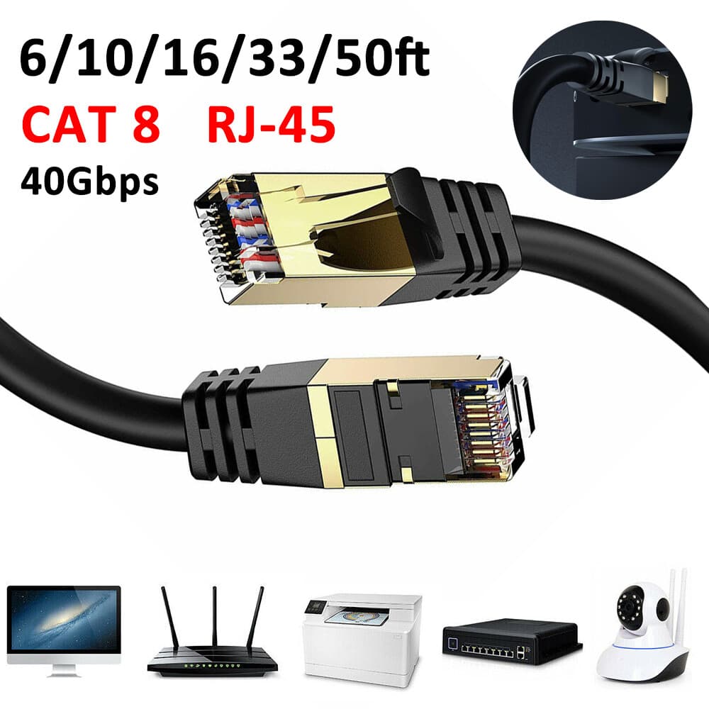 6-50ft Cat 8 Ethernet RJ45 LAN Cable High Speed 40Gbps Patch ...