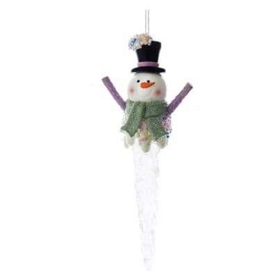 KURT ADLER SUGAR PLUM SNOWMAN w/ BLACK TOP HAT ON ACRYLIC ICICLE XMAS ...