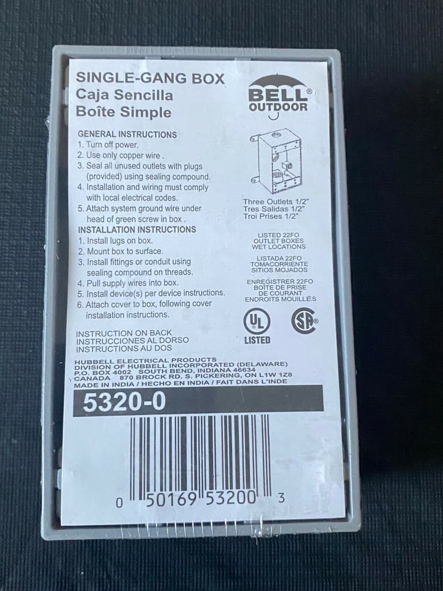 NEW BELL 5320-0 SINGLE GANG BOX OUTDOOR 3 OUTLETS 1/2" | eBay