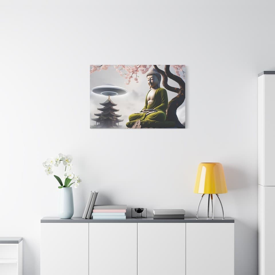 Buddha Meditation Canvas Wall Art UFO Pagoda Zen Spiritual Gallery Wrap ...