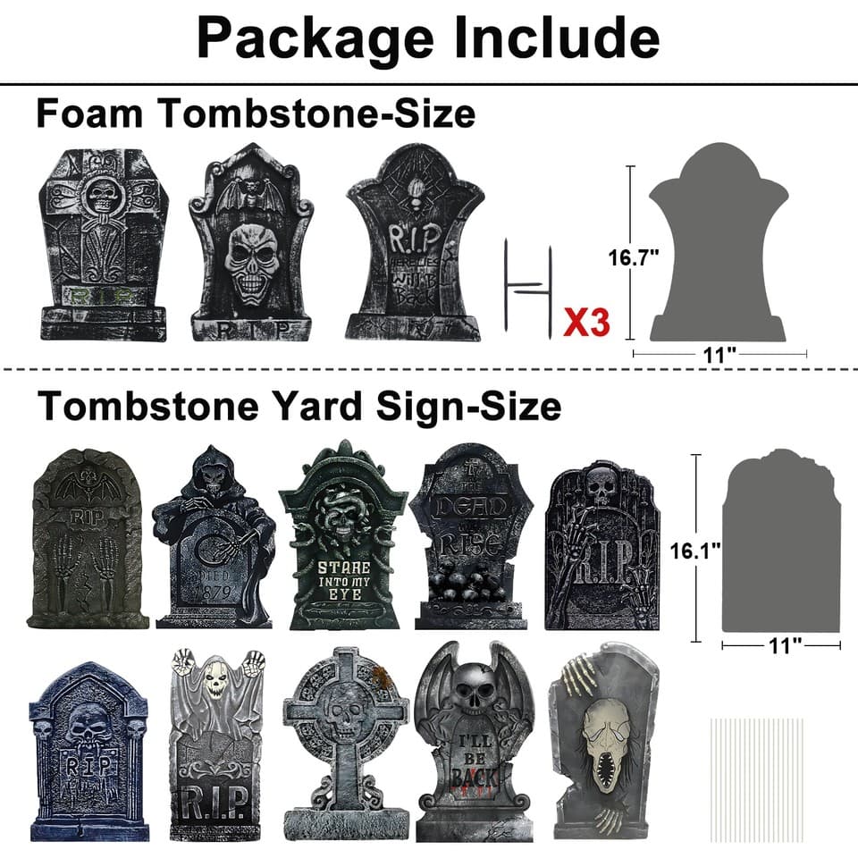Large Halloween Foam Tombstones w/ Stakes RIP Scary Cemetery Decor ...