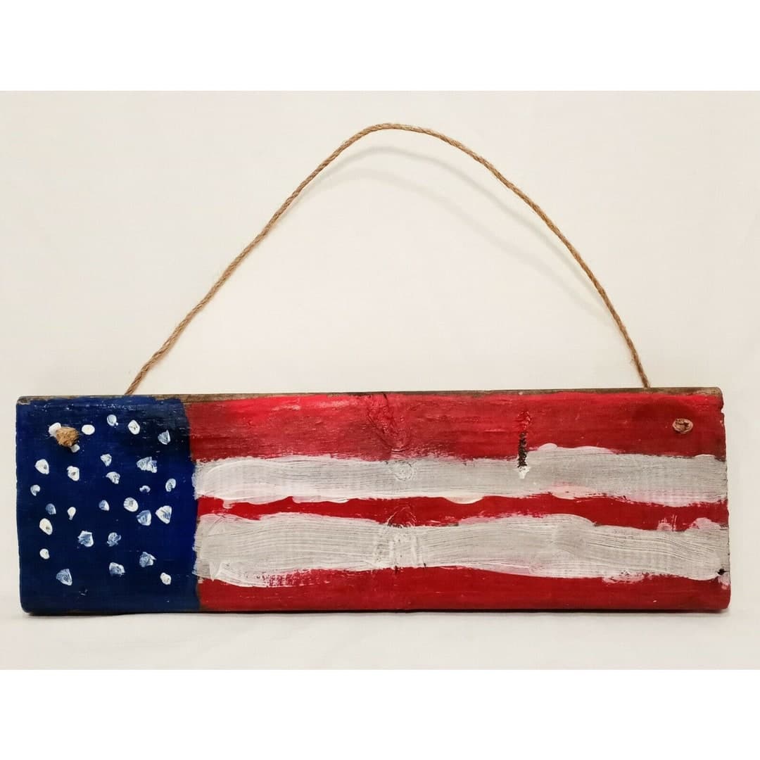 Handmade Wooden Sign American Flag Wall Plaque 17" Hanging Rustic ...