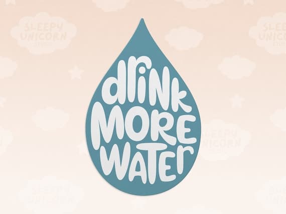 Buy Drink More Water Drop Sticker, Water Bottle Hydration Reminder ...