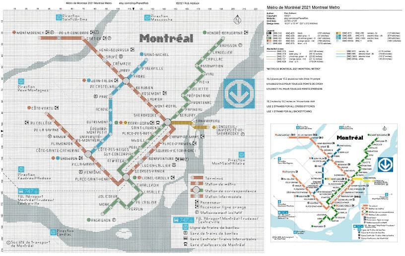 MONTREAL METRO Map Cross-stitch Pattern Pdf and Gif Downloads | Etsy