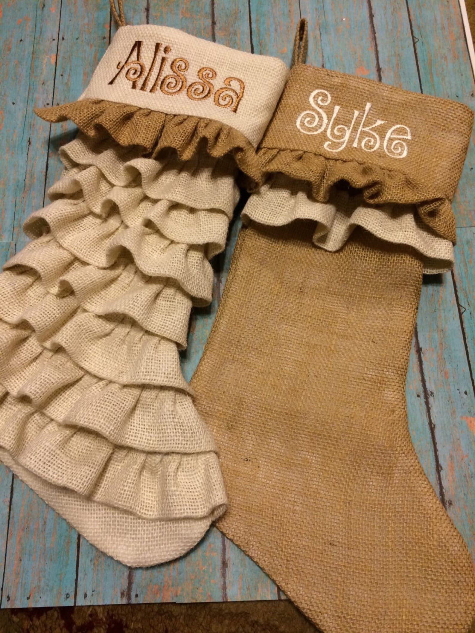 Personalized Burlap Christmas Stockings - Etsy