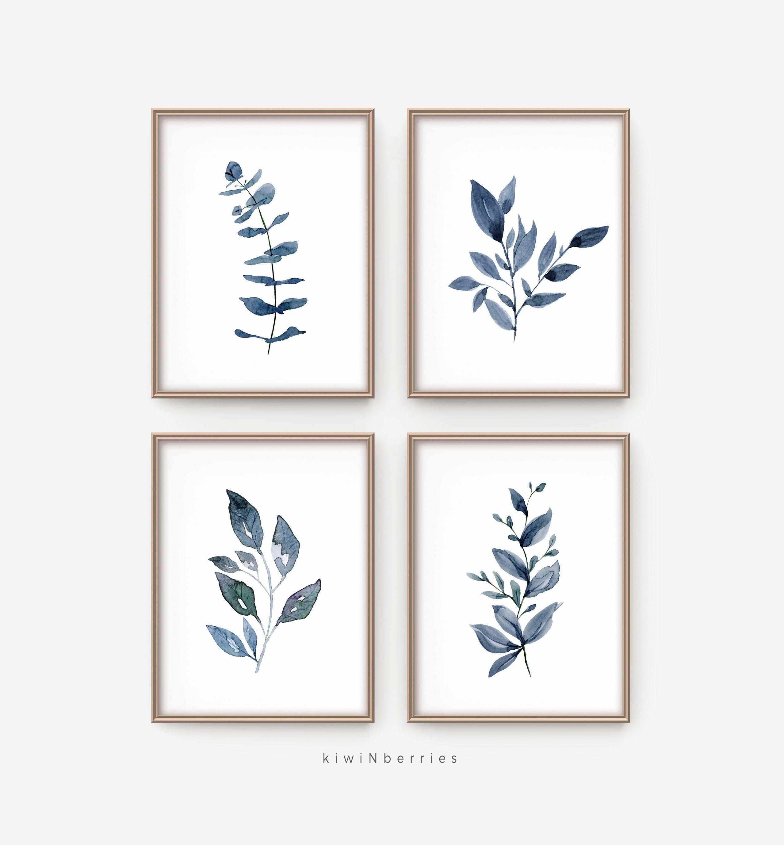 Botanical Art Print Indigo Leaves and Branches Indigo - Etsy