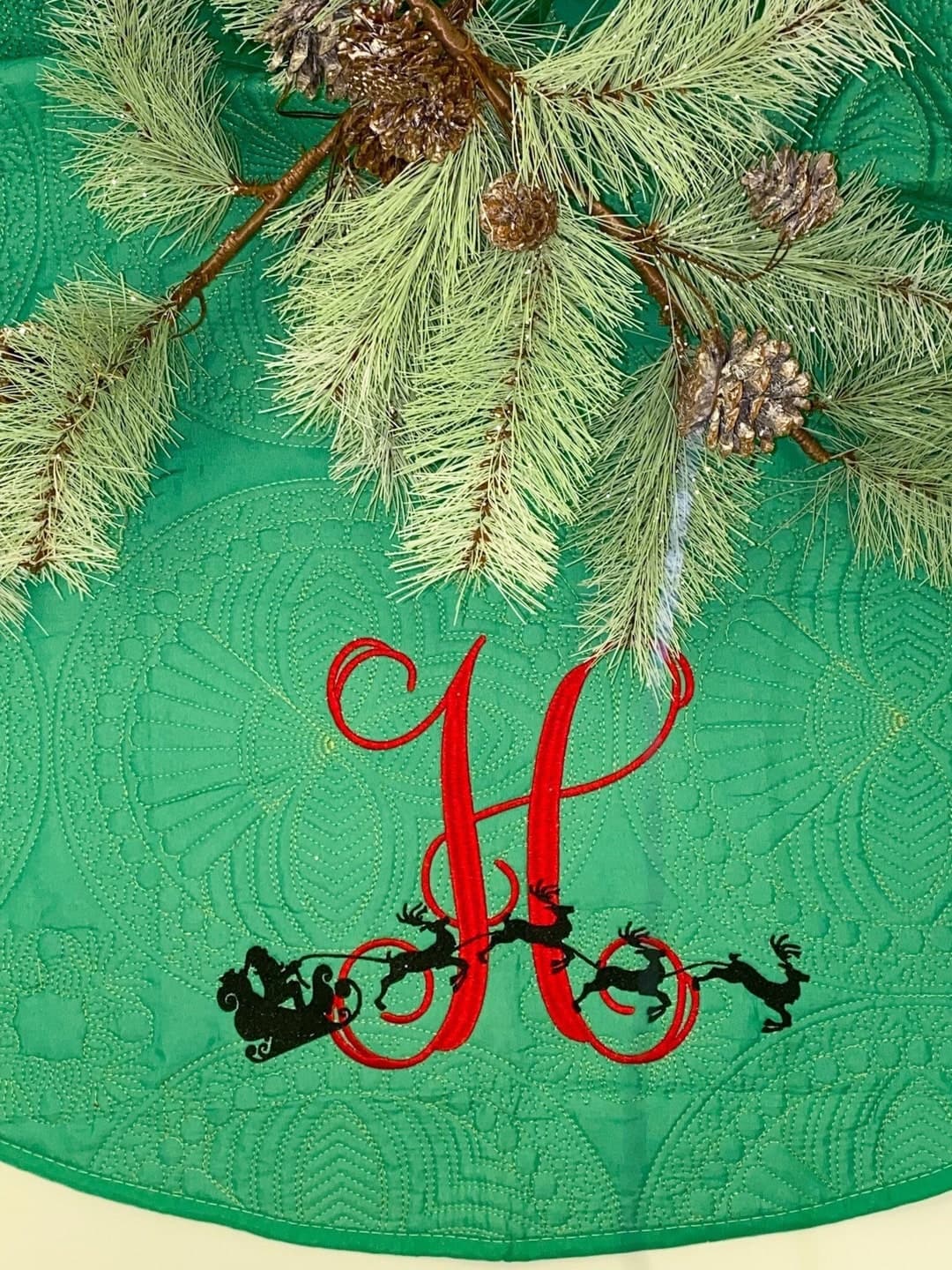 Monogrammed Heirloom Quilted Christmas Tree Skirt, 48 Inch Embroidered ...