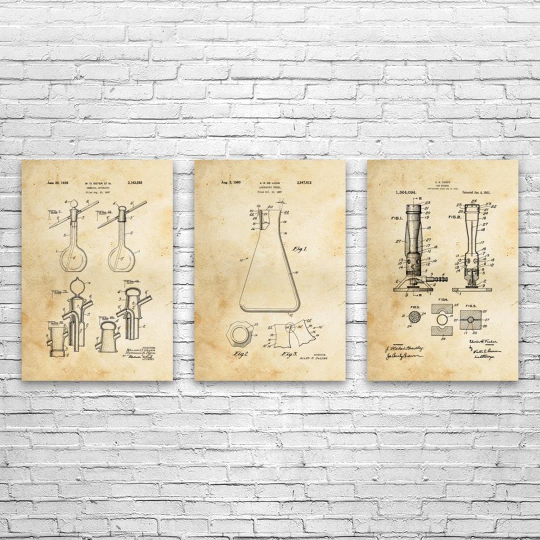 Chemistry Patent Wall Art Set of 3 | Poster, Canvas or Framed ...