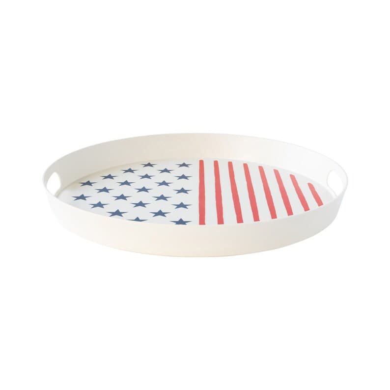 Stars & Stripes Round Serving Tray 15in, Bamboo Serving Tray, July 4th ...