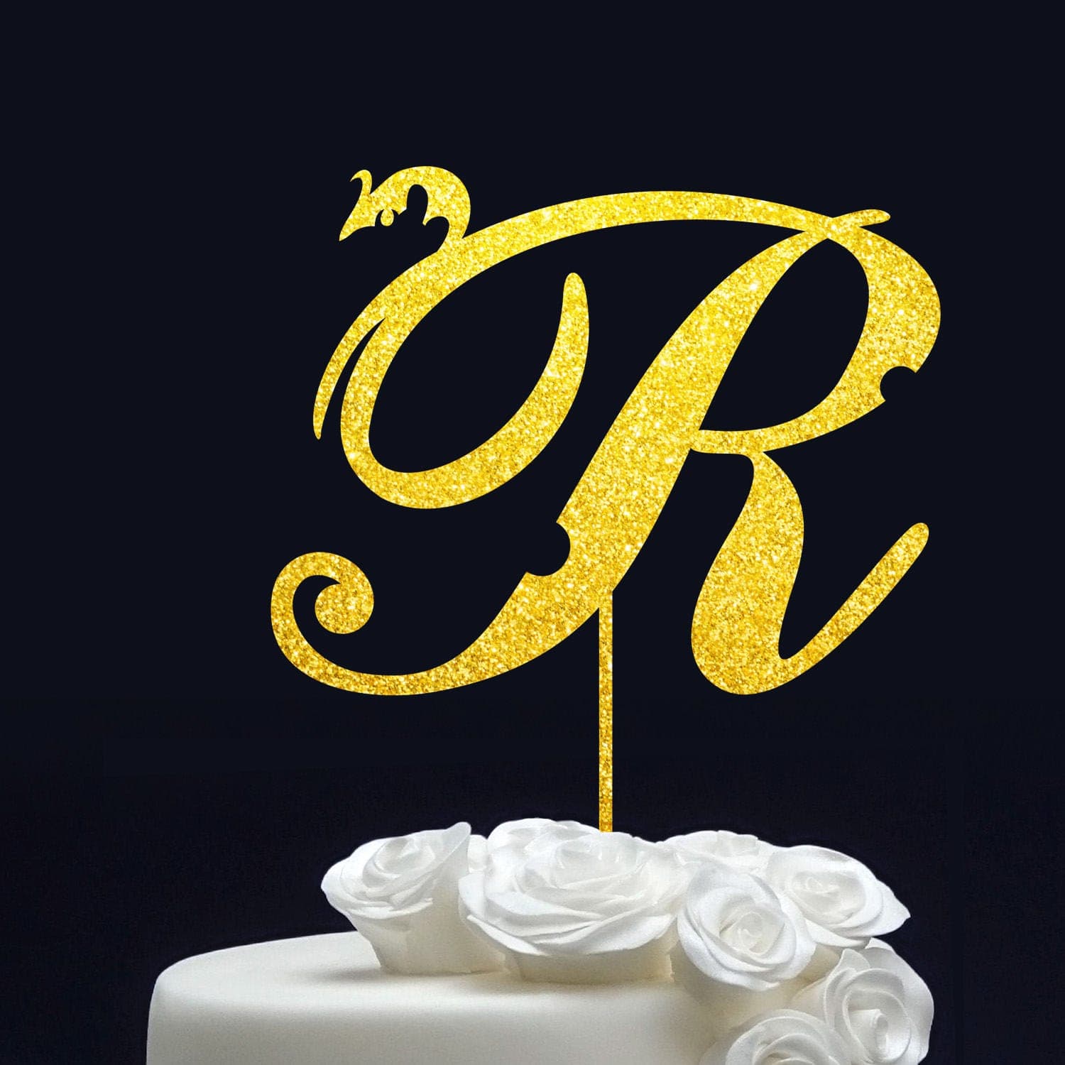 Personalized cake topper gold initial monogram custom single | Etsy