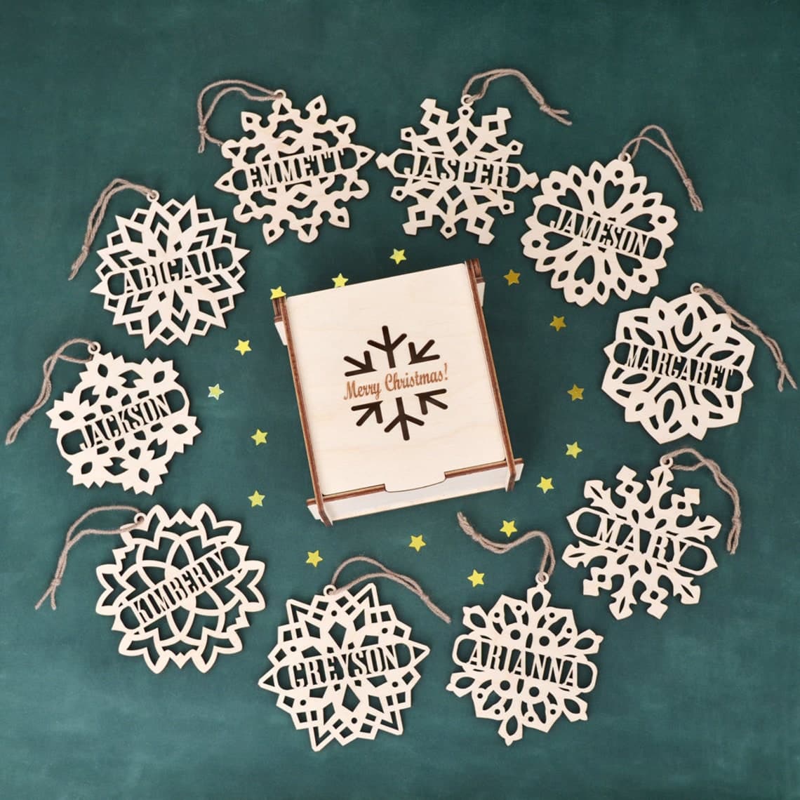 Set of PERSONALIZED WOODEN SNOWFLAKE Ornaments // Wood | Etsy