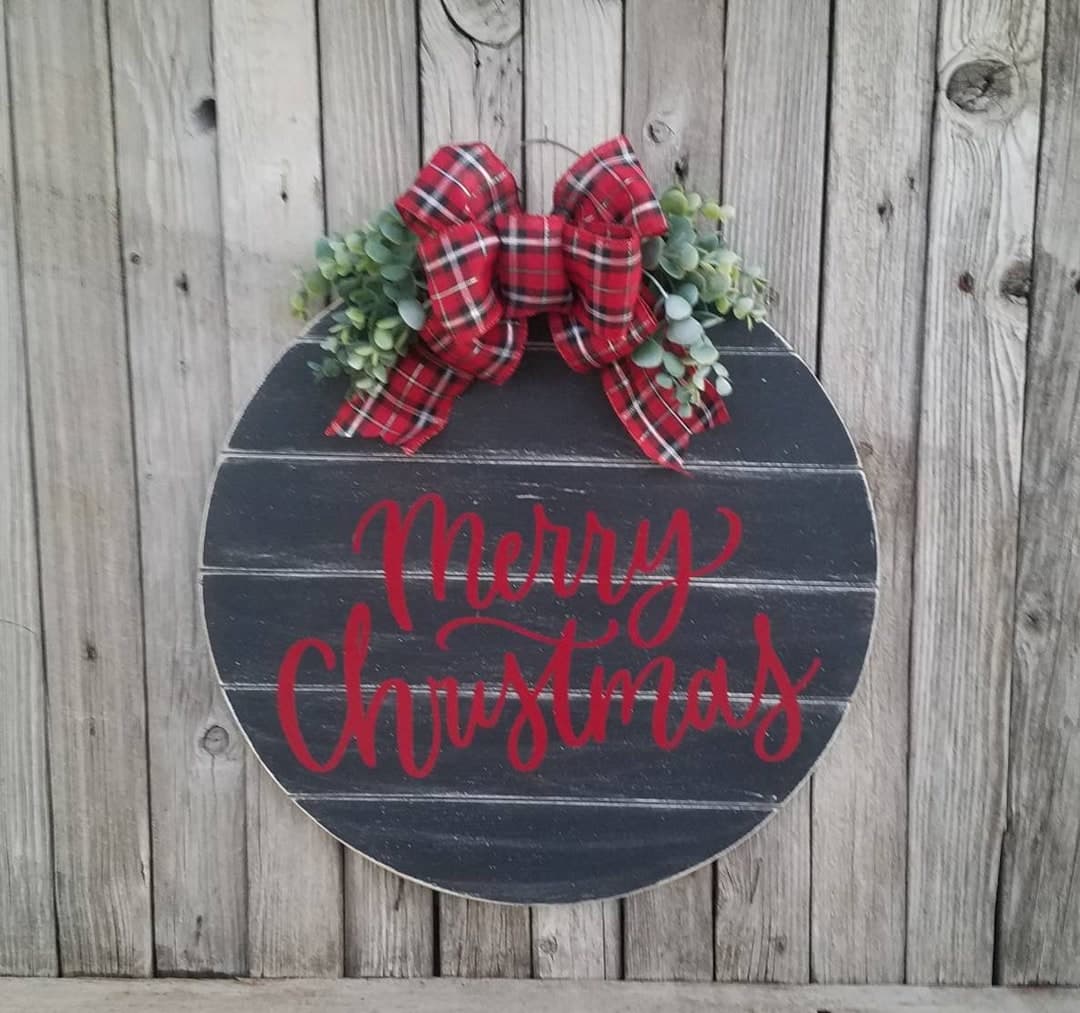 Christmas Door Hanger Merry Christmas Buffalo Check Plaid - Etsy