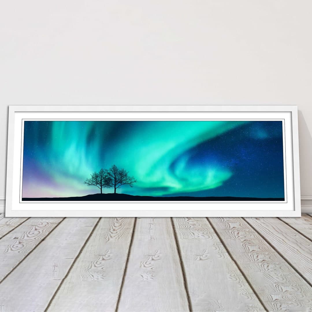 Aurora Borealis Framed Print: Panoramic Silhouette Art - Etsy UK