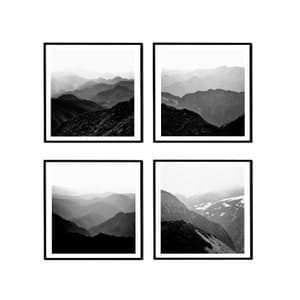 Mountain Wall Art, Set of 4 Prints, Landscape Photography Prints, Black ...