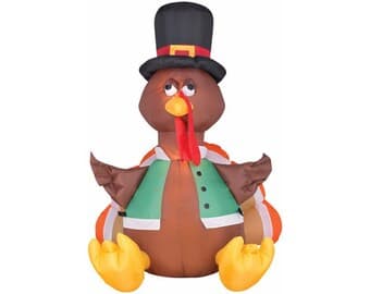 RARE Gemmy Airblown Inflatable 4ft Turkey Inside Pumpkin Happy Harvest ...