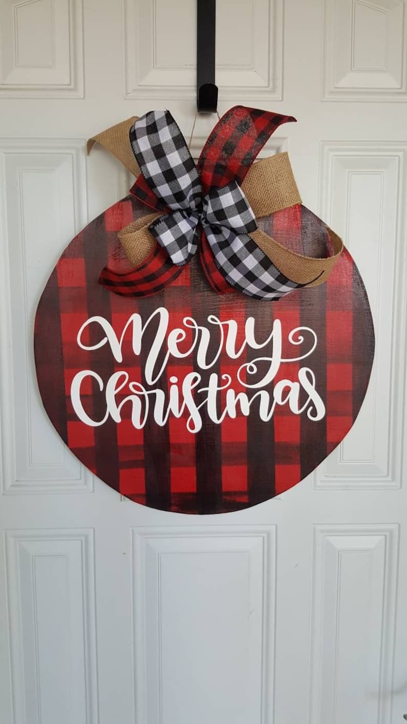 Christmas Door Hanger for Front Door Buffalo Check Christmas - Etsy