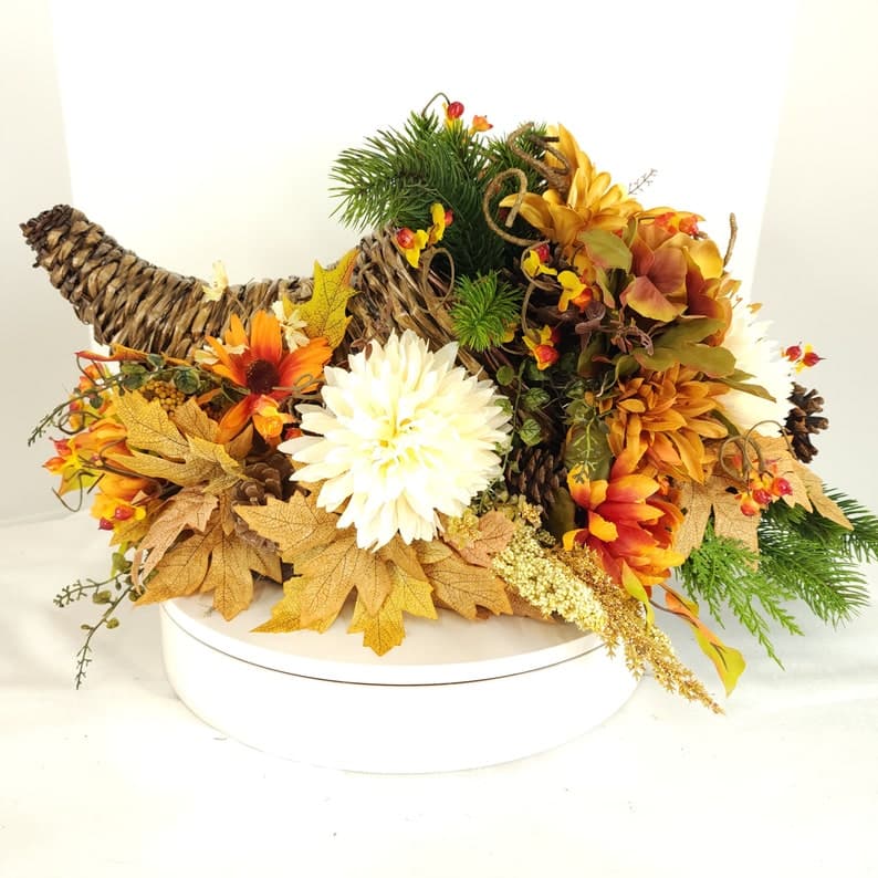 Thanksgiving Cornucopia Floral Dining Table Centerpiece, Autumn Horn of ...
