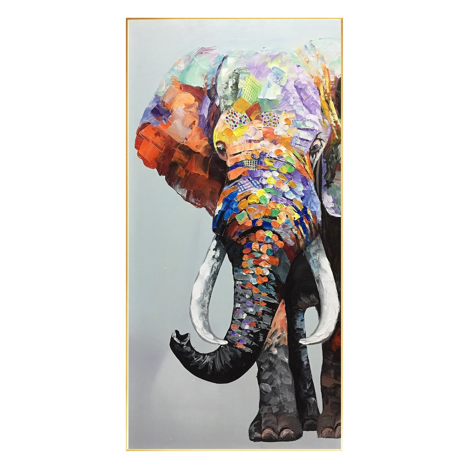 Elephant Painting on Canvas, Elephant Wall Art, Long Vertical Extra ...