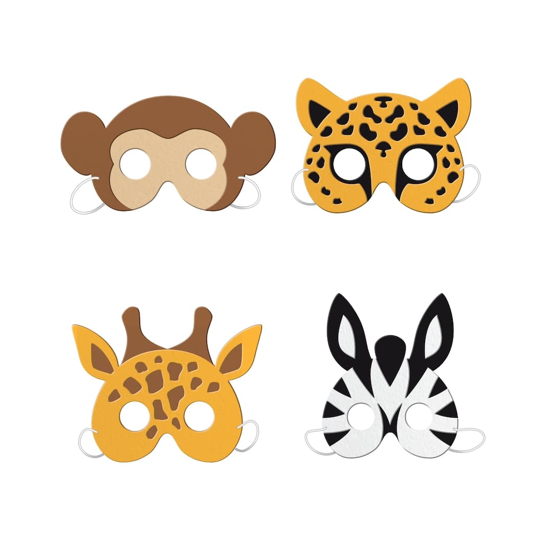 4 Party Animals Masks, Jungle Themed Party, Safari Party, Animal Baby ...