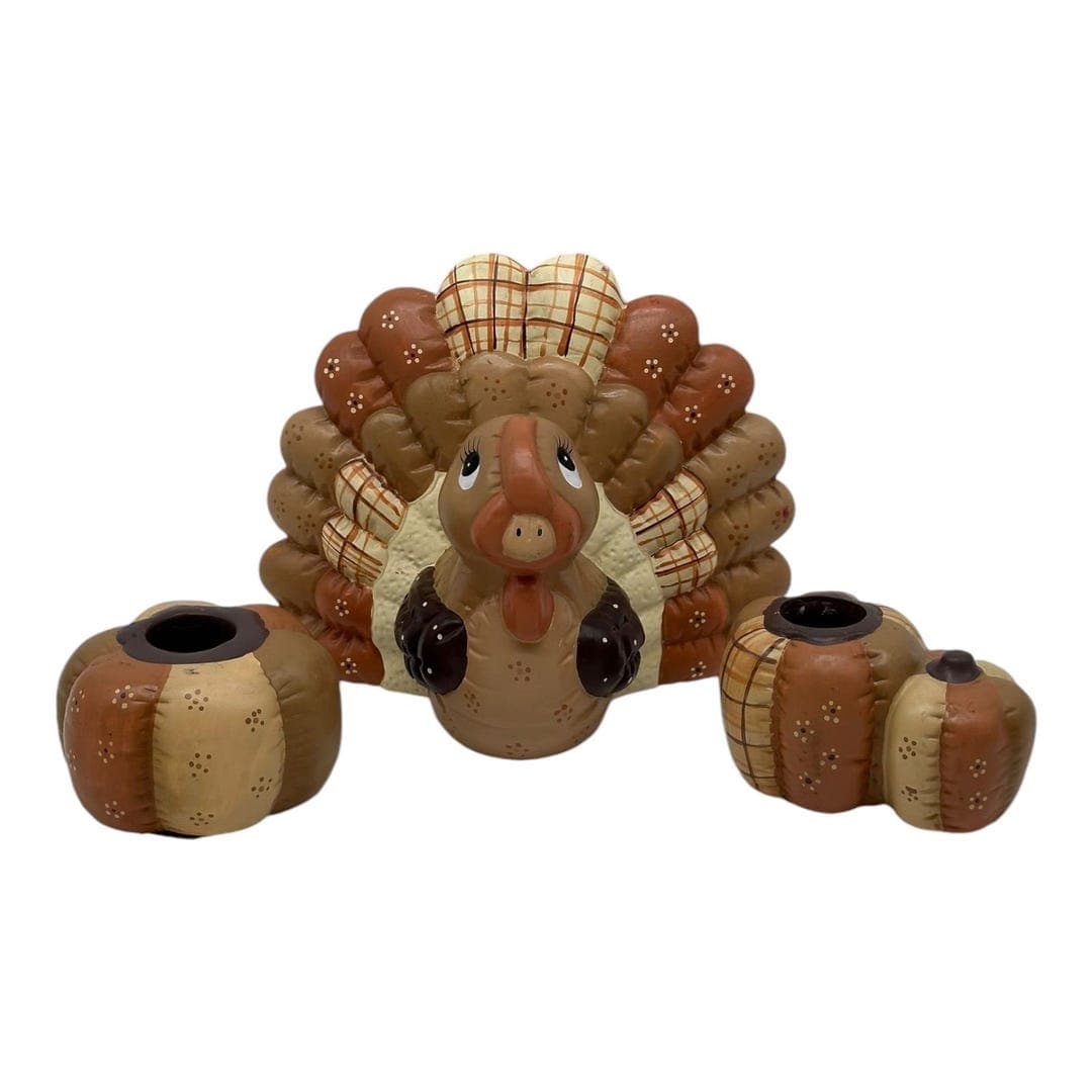Vintage Thanksgiving Centerpiece Set Turkey Pumpkins Candle Holders ...