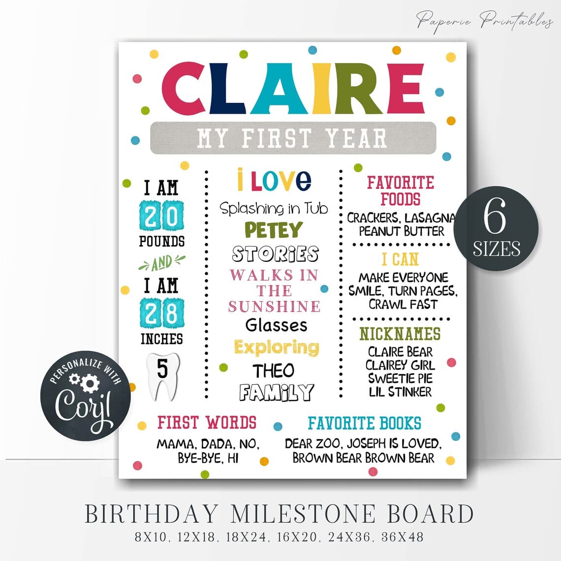 EDITABLE Birthday Milestone Poster Primary Color Birthday - Etsy