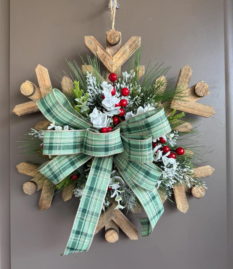 Wooden Snowflake Door Hanger, Winter Decor, Rustic Snowflake, Christmas ...