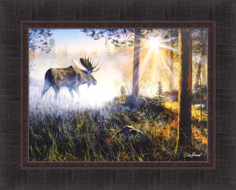 Walk in the Mist by Jim Hansel 17x21 Moose Sunrise Framed Art Print ...