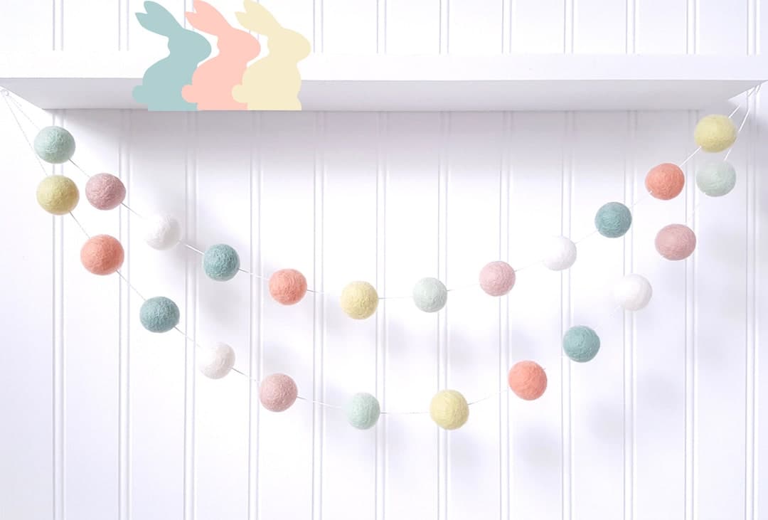 Pastel Easter Garland, Pom Pom Garland, Easter Decor, Spring Garland ...