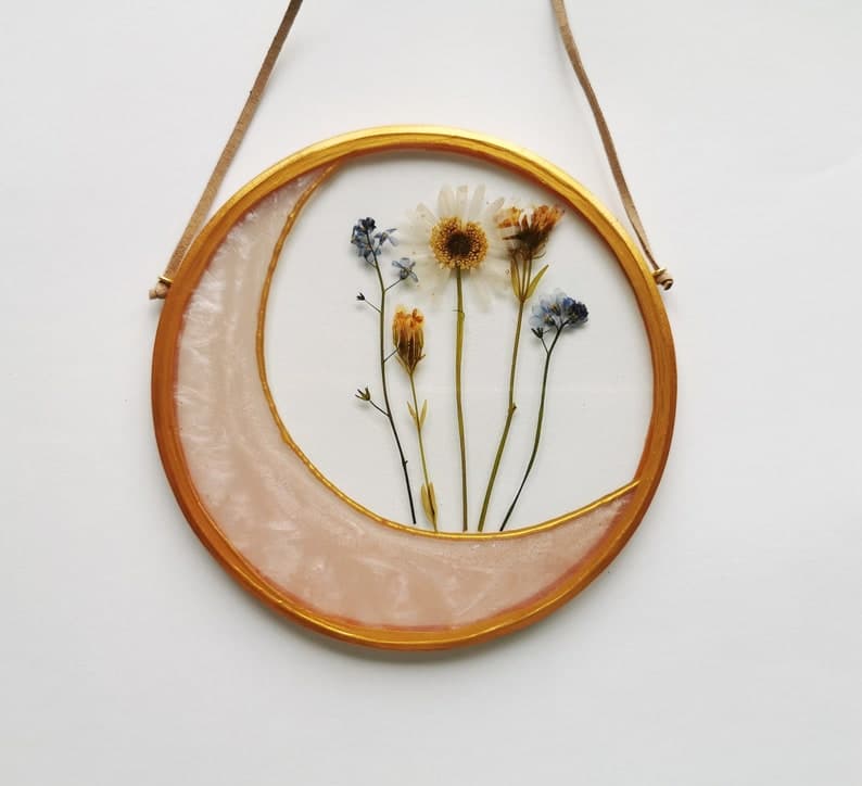 Pressed Flower Window Hanging Boho Wall Decor Moon Decor - Etsy