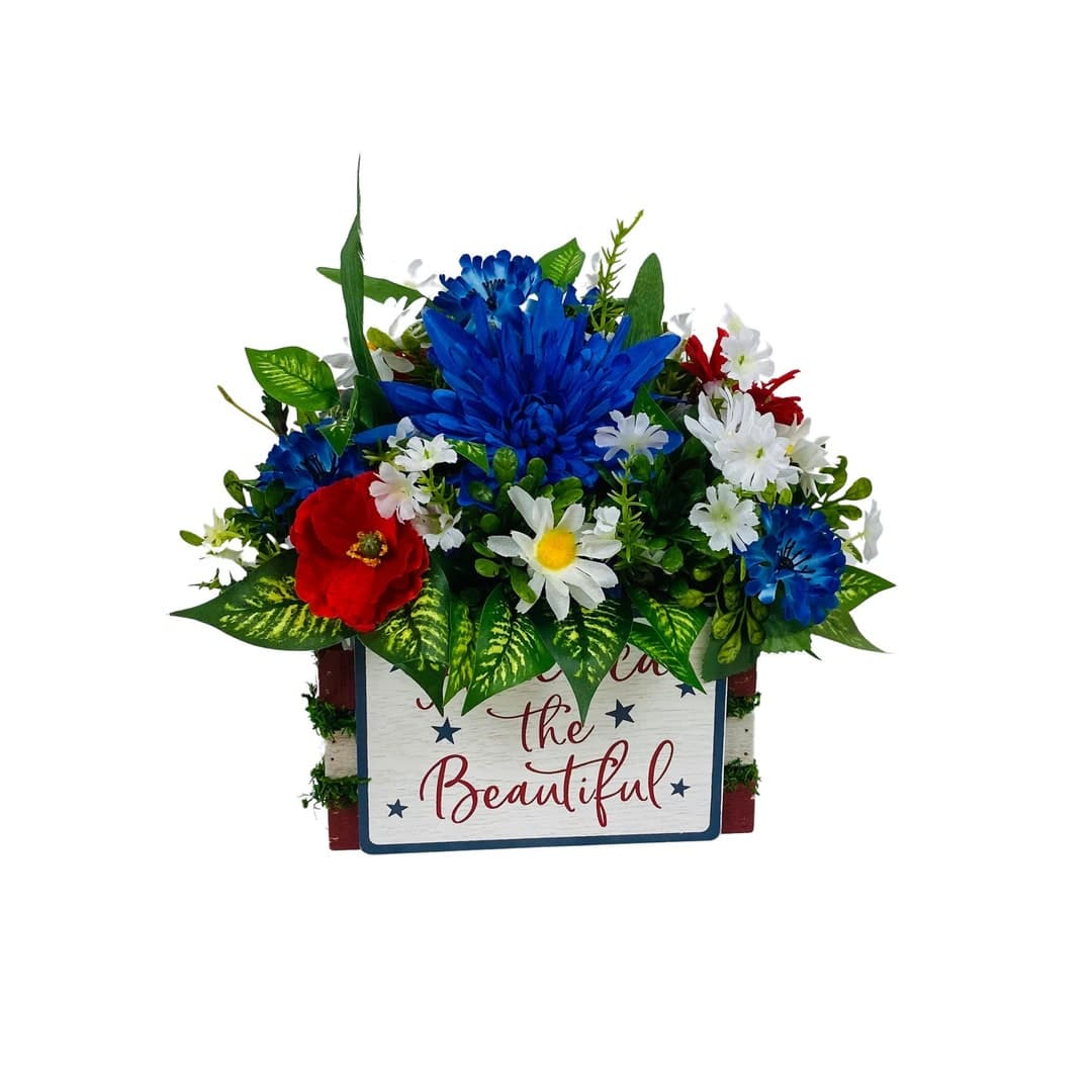 Patriotic Centerpiece, Rustic Red, White and Blue Decor, Military Pride ...