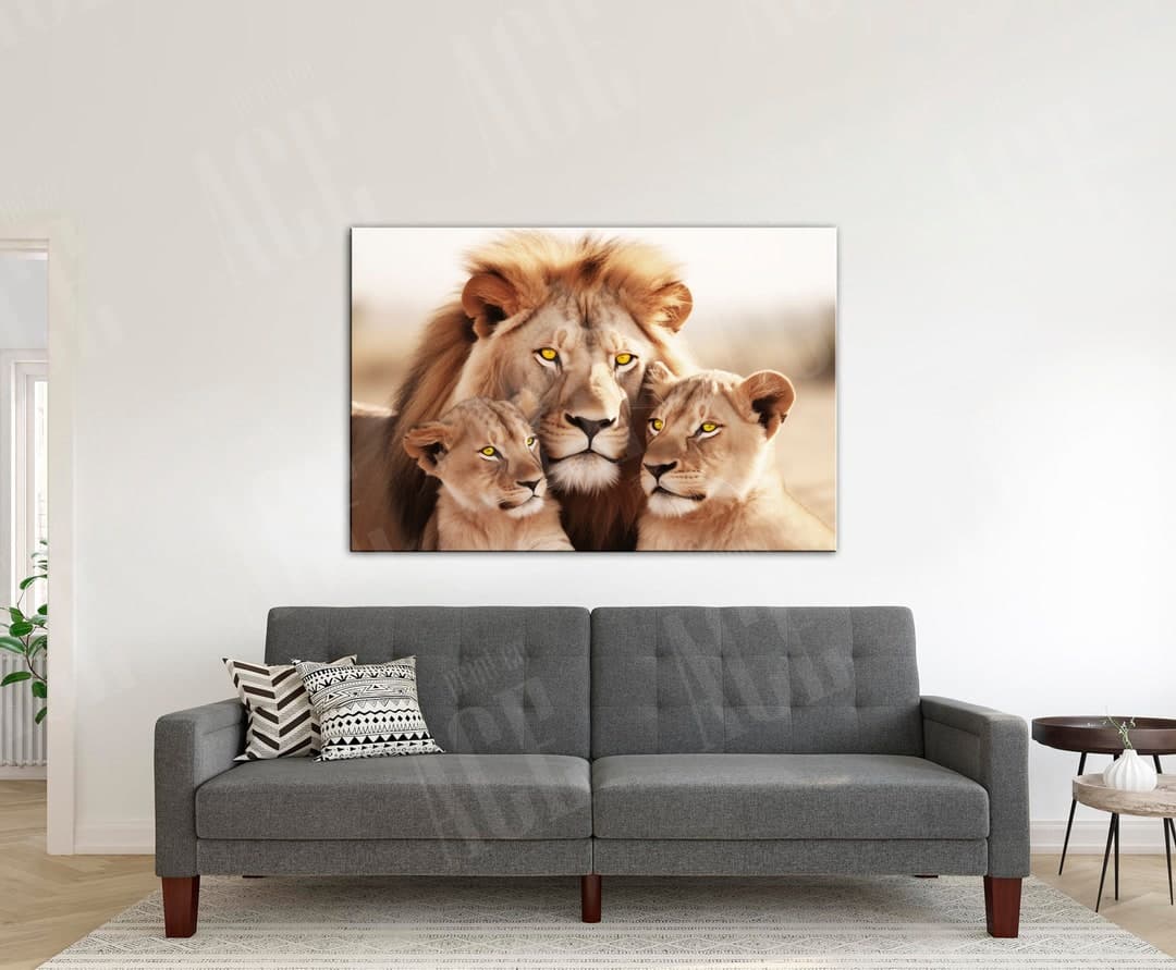 Lion Family Canvas Print | Wildlife Animal Wall Art | Large Safari Lion ...