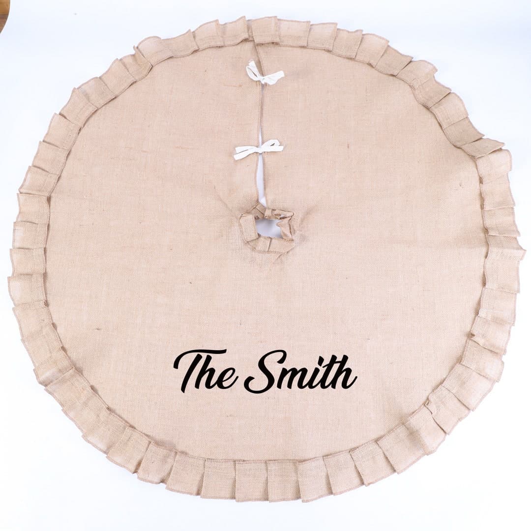 Personalized Christmas Tree Skirt, Custom Linen Burlap Tree Skirt for ...