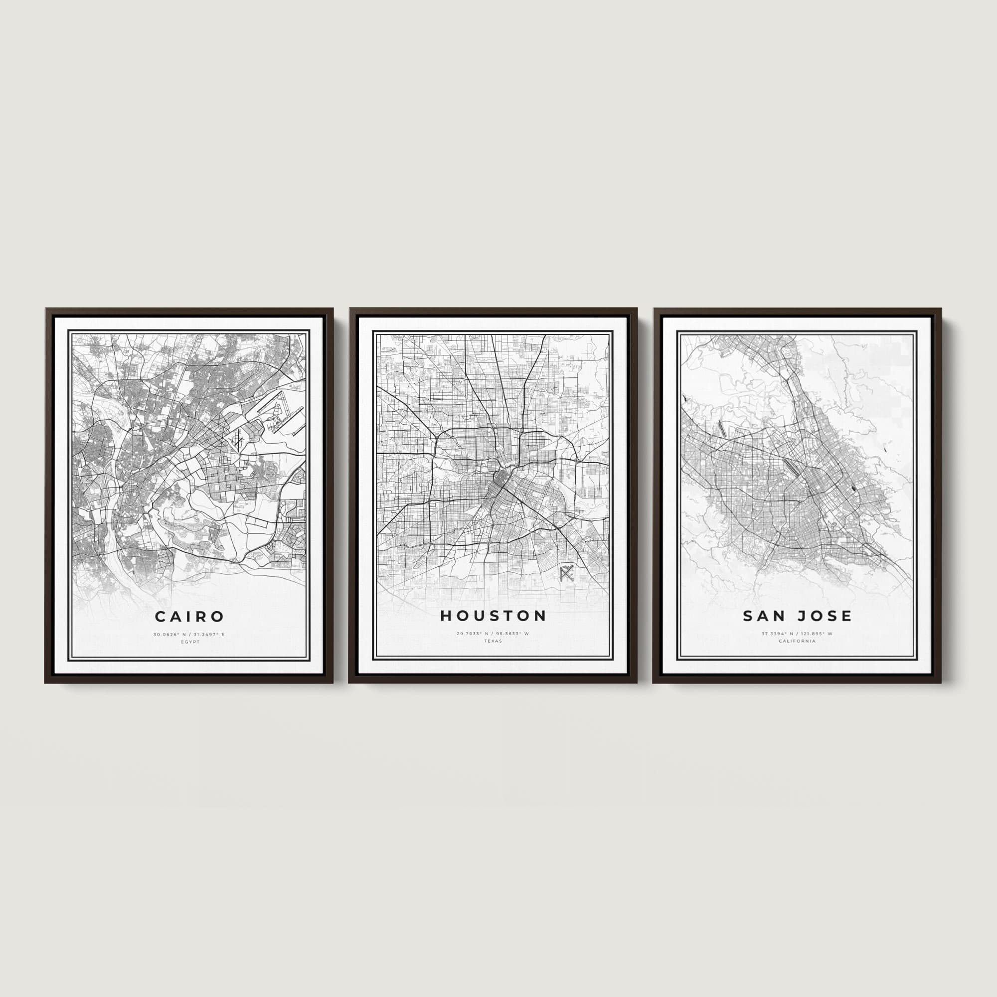 Set of 3 Framed ANY CITY Modern Map Prints Framed PREMIUM | Etsy