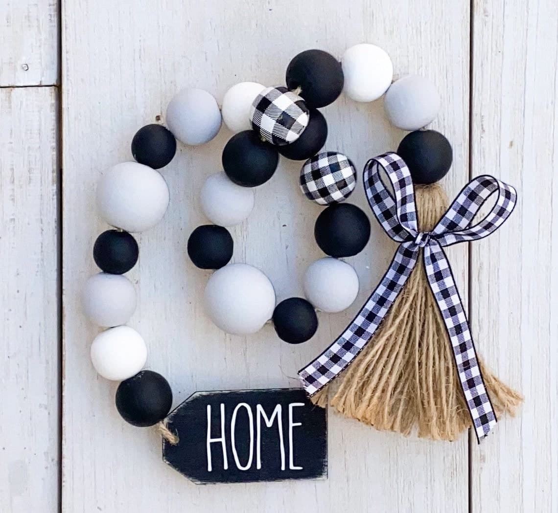 Farmhouse Rae Dunn Inspired Black Plaid Wood Bead Garland in - Etsy