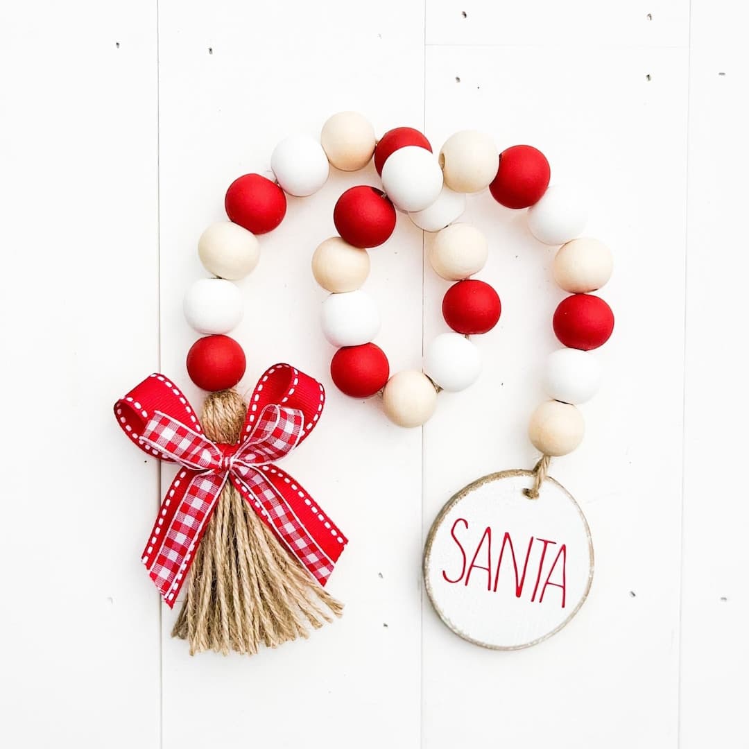 Farmhouse Christmas Rae Dunn Inspired Santa Wood Bead Garland, Tiered ...