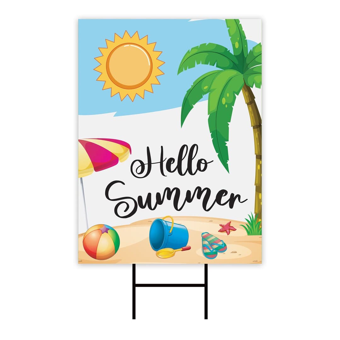 Hello Summer Party Yard Sign - Coroplast Hello Summer Beach Party ...