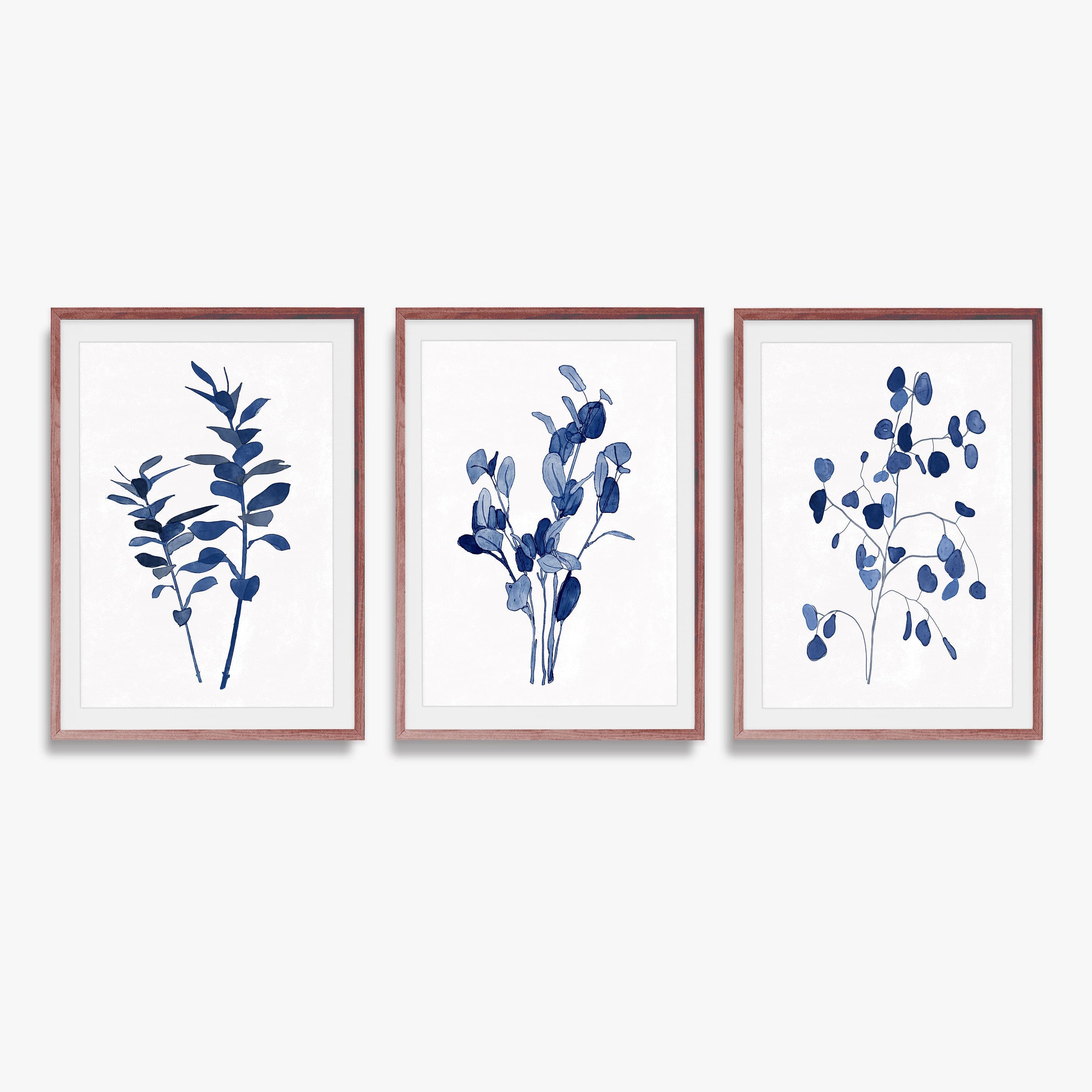 Botanical Print Set Indigo Botanical Set of Three Prints - Etsy