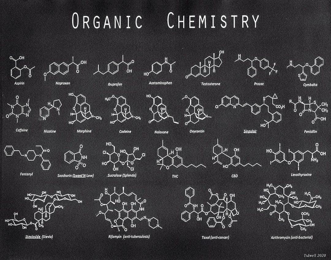 Organic Chemistry Structures Art Print, Molecules Poster (digital ...